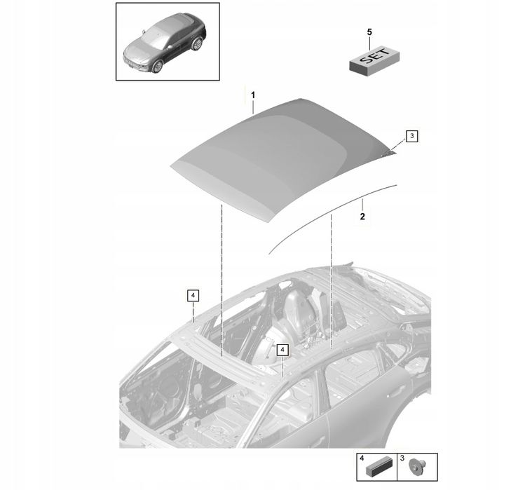 Dach szklany panoramiczny Porsche Cayenne Coupe Nowy OEM + uszczelki