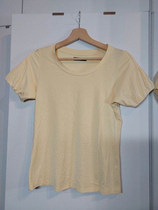 Żółty podkoszulek Reserved 36/S kremowy top t-shirt bufiaste rękawy M