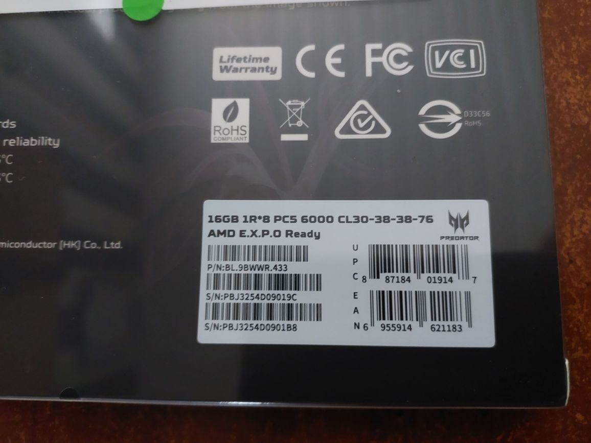 DDR5 acer  predator 32gb 6000mhz