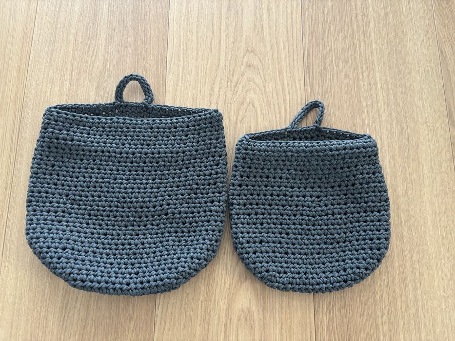 Wiszący kosz szydelkowy z haczykiem Ikea zestaw 2 szt grafitowy