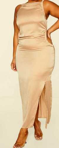 PrettyLittleThing-karmelowa sukienka maxi roz.52/54/56