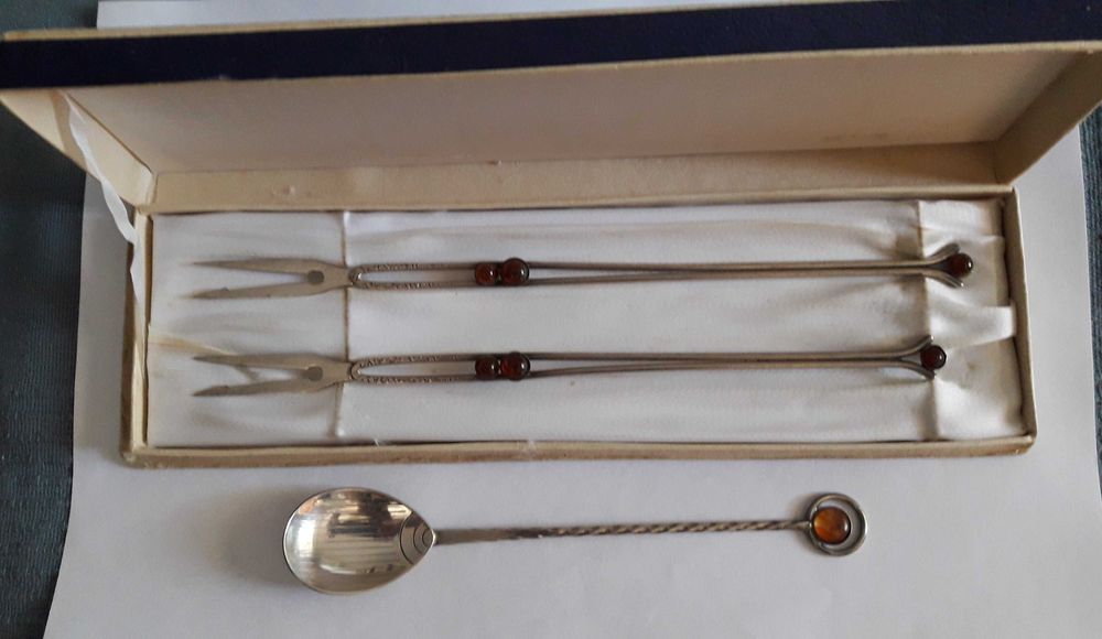 widelczyki i łyżeczka posrebrzane