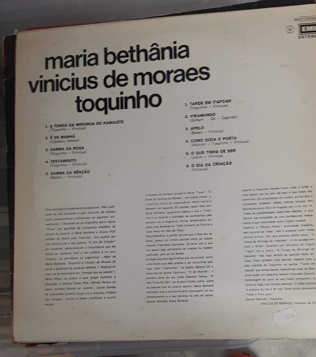 Disco Vinil Maria Bethânia, Vinicios, Touquinho
