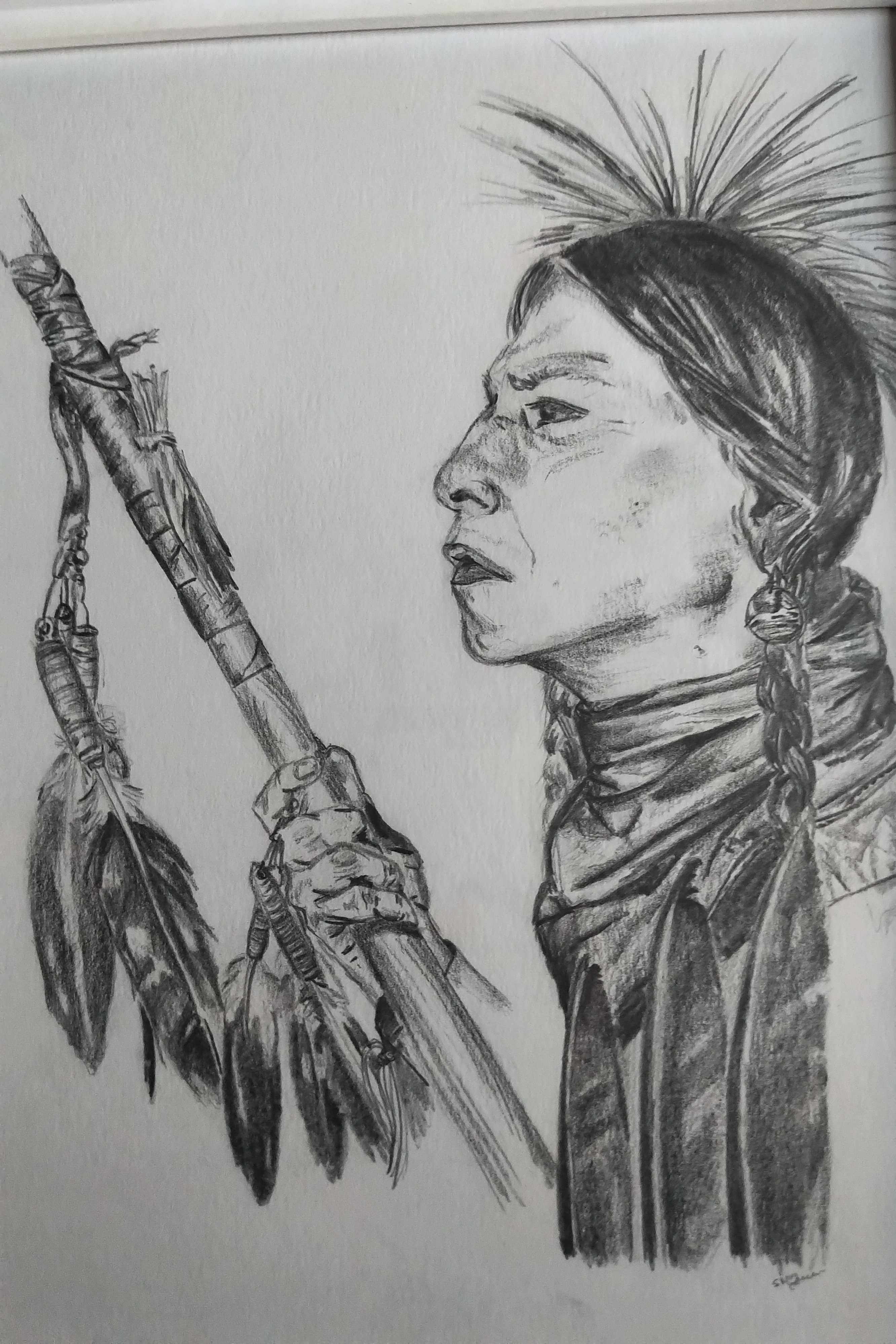 artysta amerykanski Cheyenne Warrior grafika/rysunek orginal sygnowany