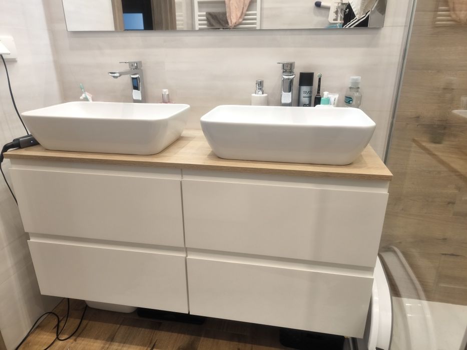 Szafka łazienkowa wisząca podwójna Cersanit + 2 umywalki + 2 baterie