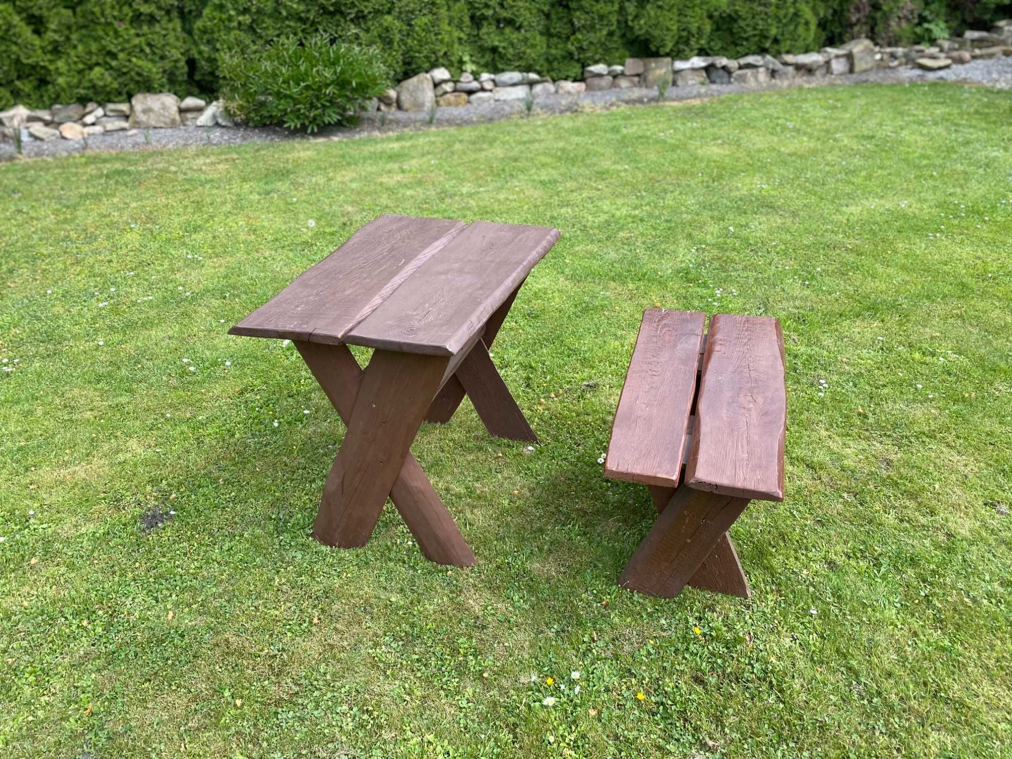 Zestaw ławka ogrodowa drewniana stolik