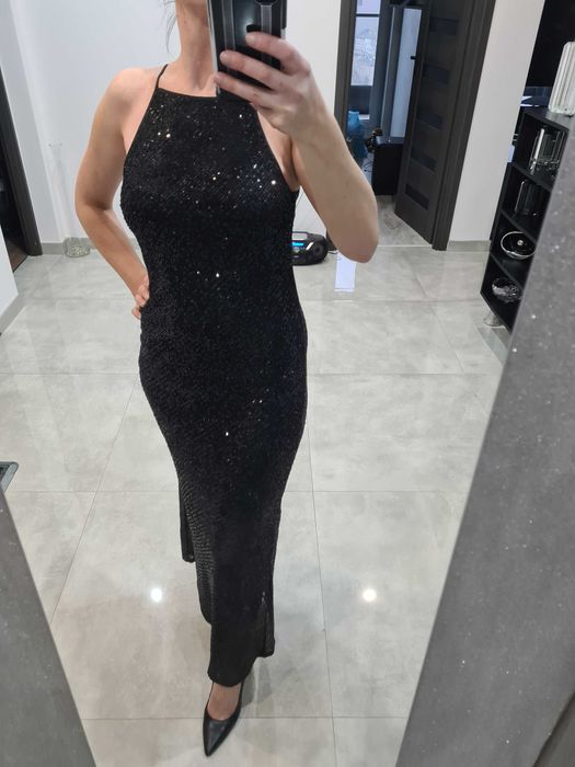 Przepiękna długa sukienka wieczorowa cekinowa, wesele, sylwestra, M