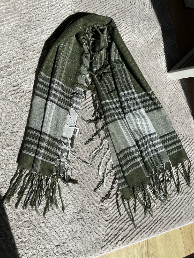 Szalik chusta arafatka zielony ciemnozielony khaki szary w kratkę
