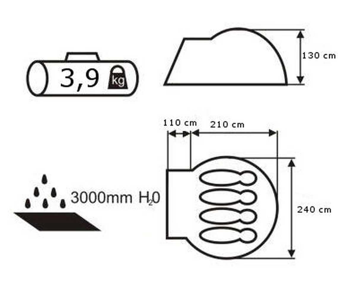 Namiot Turystyczny 4 osobowy 3500MM H2O Moskitiera