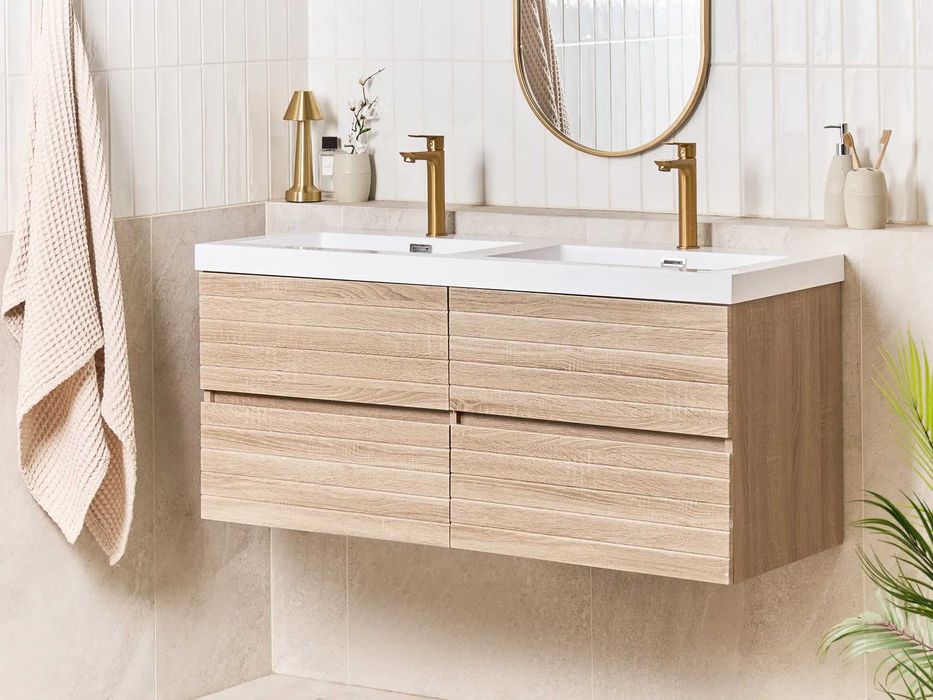 Szafka łazienkowa wisząca z podwójną umywalką 120 cm