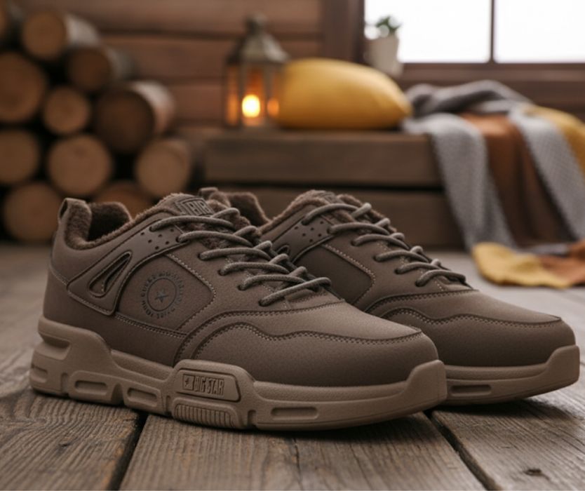 Buty big star– męskie półbuty zimowe / ocieplane sneakersy brązowe