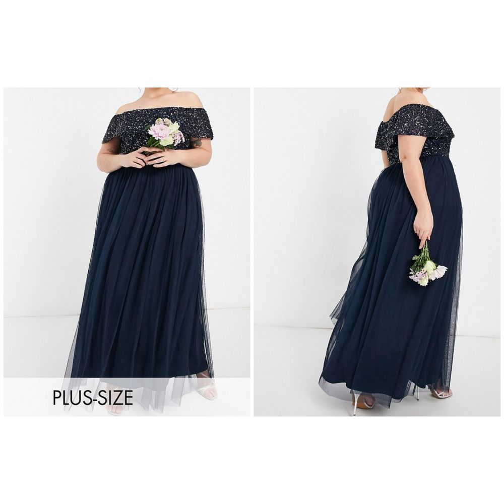 Maya deluxe cekinowa sukienka maxi hiszpanka tiulowa 46 3 xl asos luxe