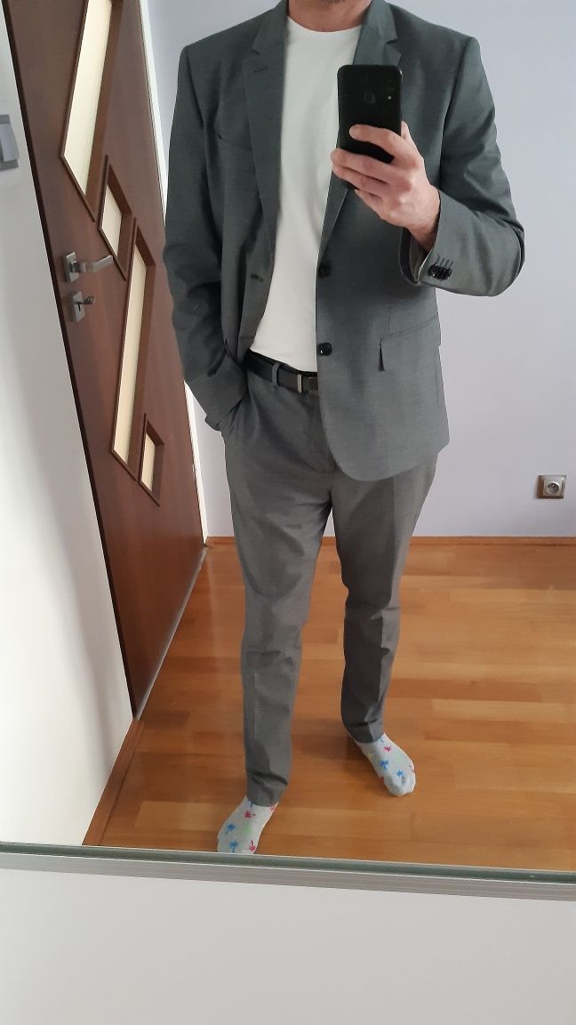 Garnitur męski casual szary H&M, skinny fit L, slim fit M