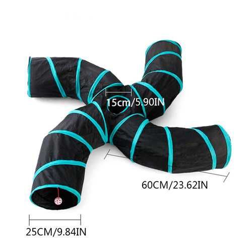 Тоннель для кошек котят котов складной с игрушкой 4х сторонний туннель