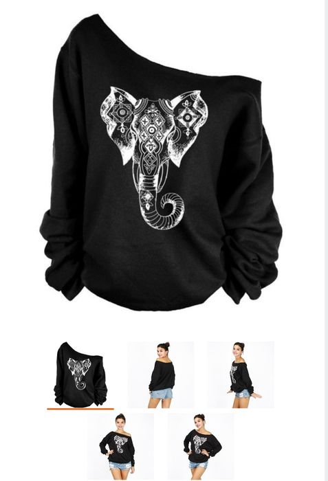 Czarna bluza z nadrukiem słonia