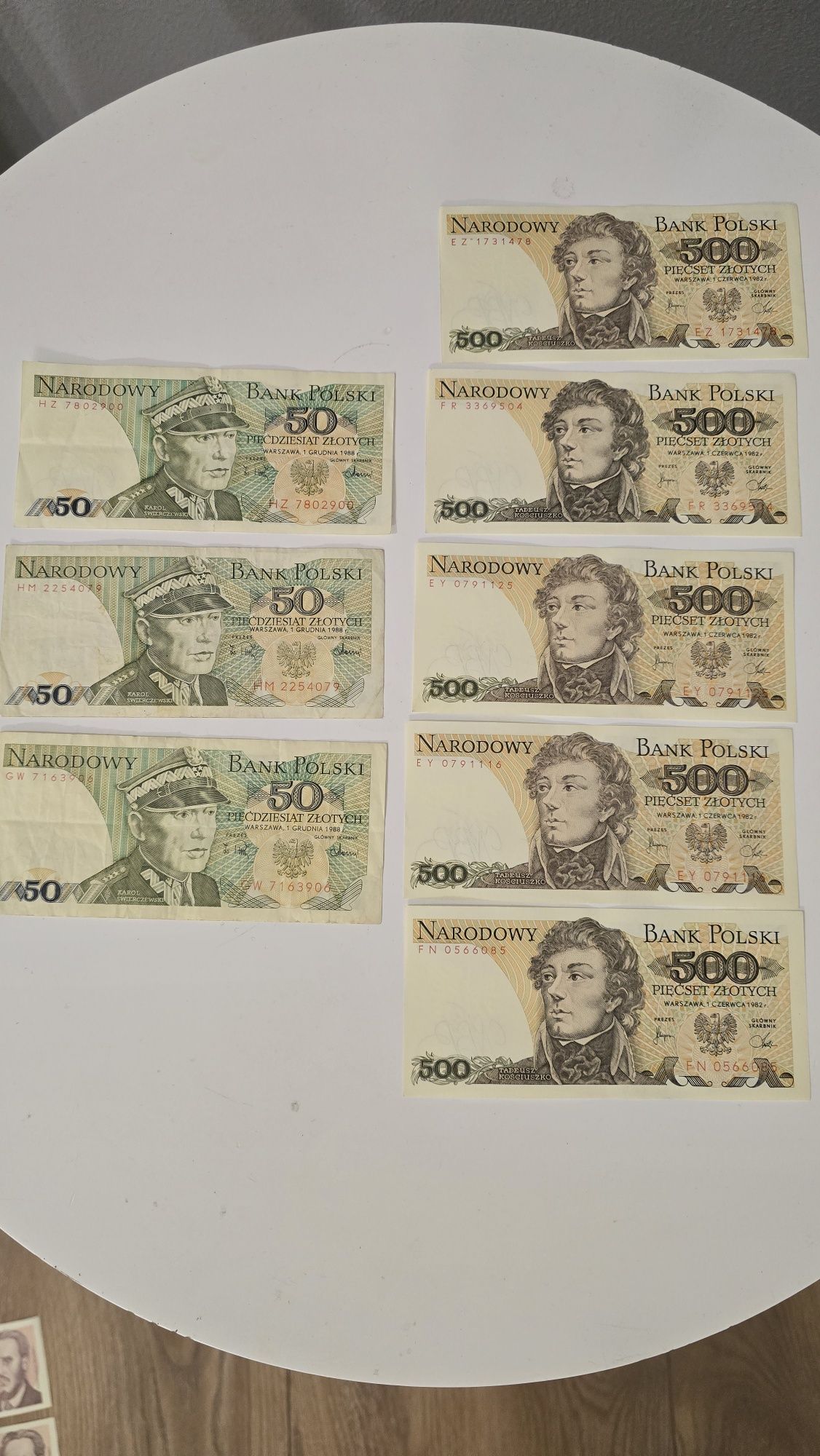 Banknoty PRL 50, 100, 500 zł