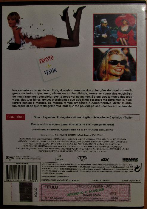 DVD - Pronto a Vestir, com Sophia Loren, Julia Roberts, como novo
