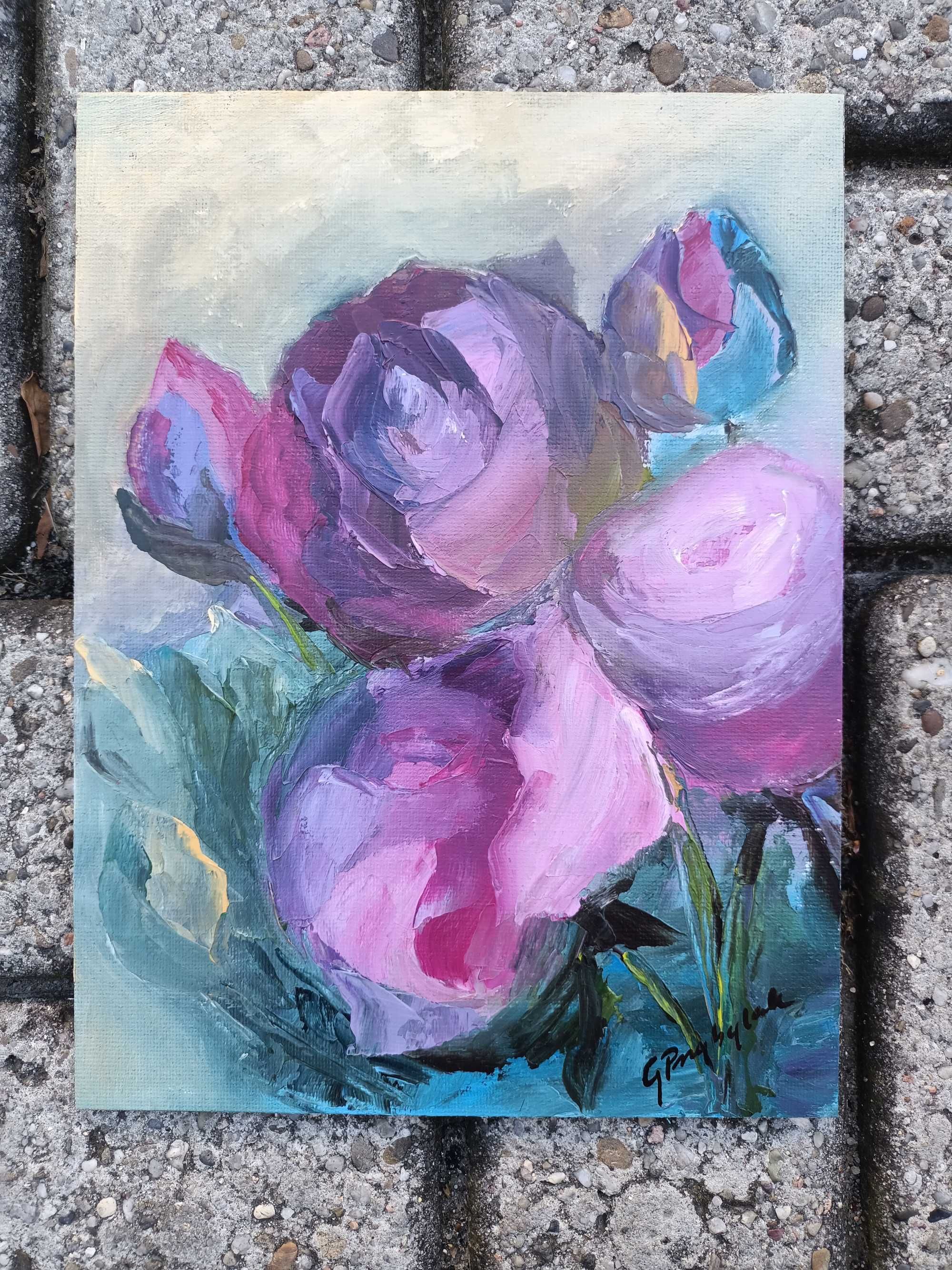 Obraz olejny, "Róże", 18x24cm