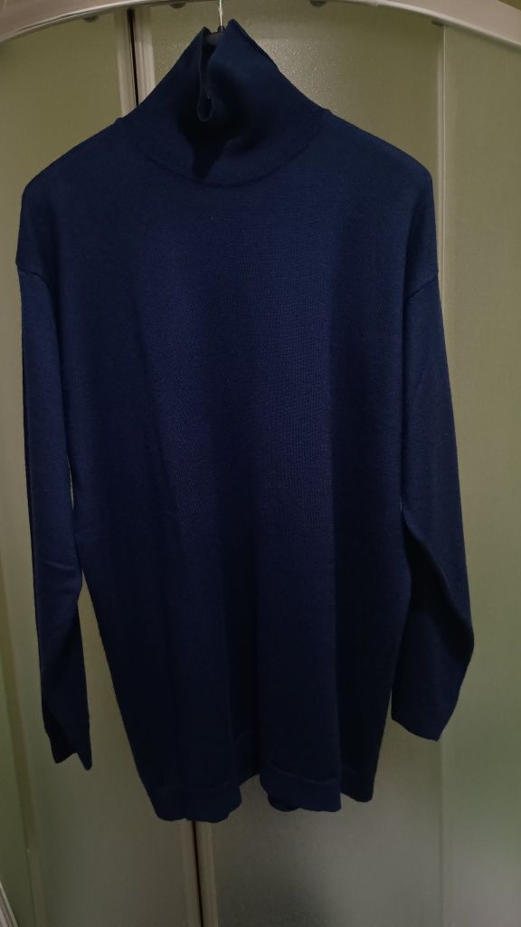 Made in Italy  Włoski sweter z golfem z wełny, 50% Merino,  L-XXXL