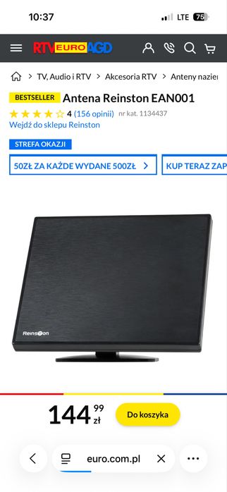 Antena pokojowa do naziemnej tv reinston