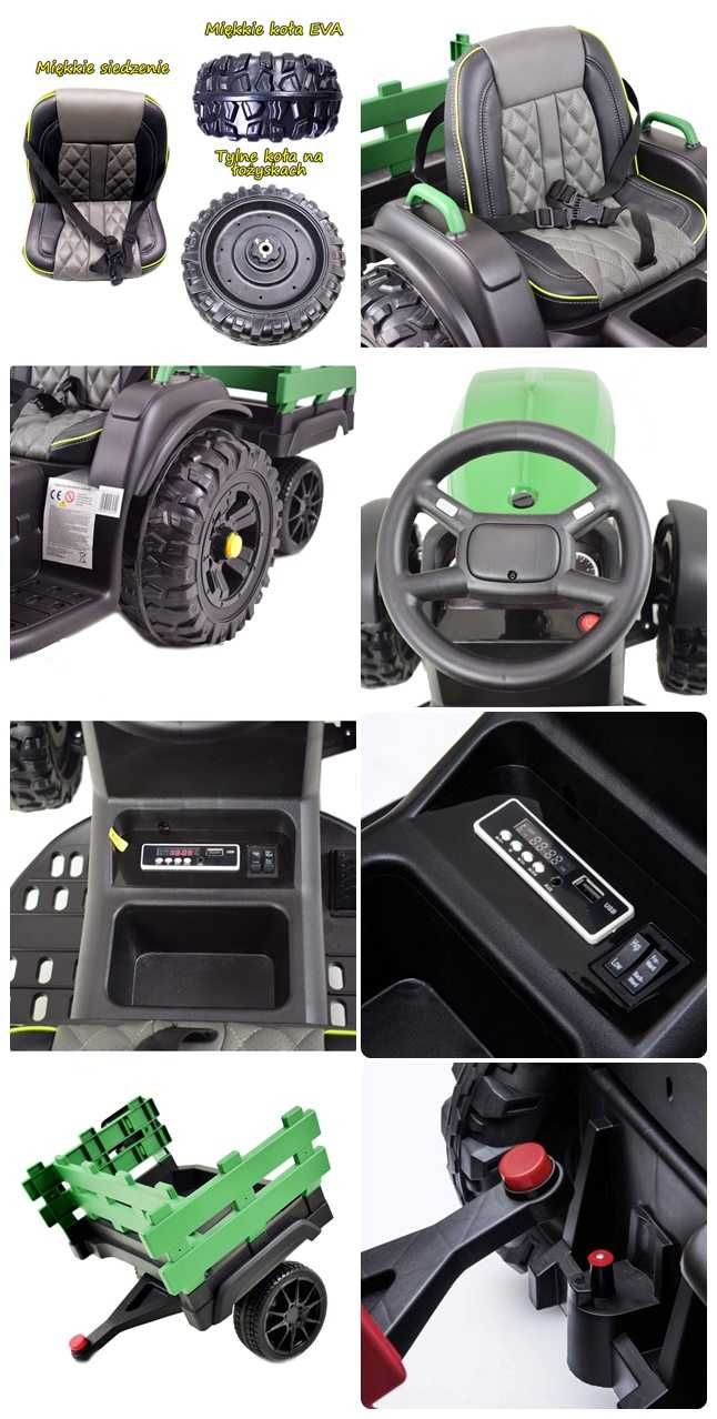 Duży Traktor na akumulator dla dziecka z przyczepą Na łożyskach Hit↓