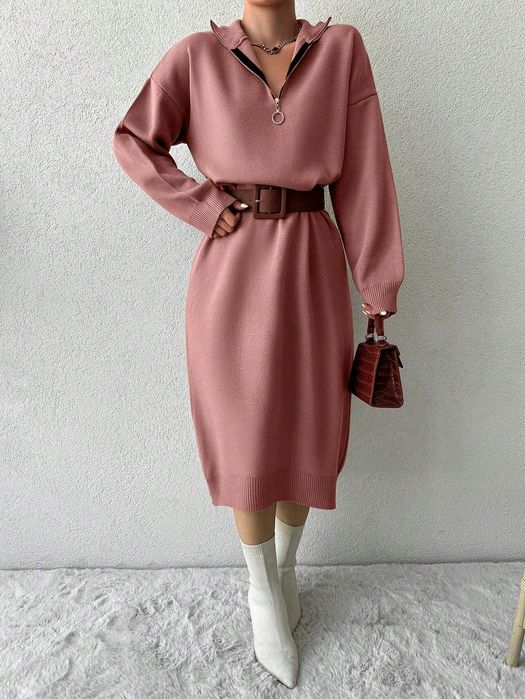 Sukienka Dzianinowa Sweterkowa Maxi Dusty Pink Shein Uni