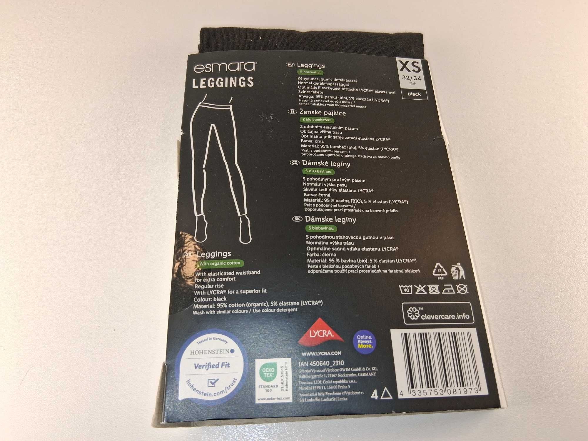 A220 Esmara Legginsy Damskie Z Bawełny Organicznej Czarne Roz XS 32/34