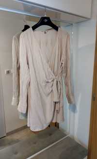 Damska beżowa koszulowa wiazana sukienka roz XL H&M