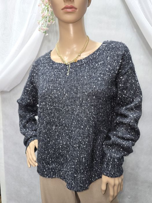 Krótki sweter ciemny  granatowy ze srebrną nitką oversize L Guess