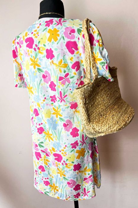 TU kolorowa letnia sukienka w kwiaty 100% wiskoza r. XXL 44 plus size