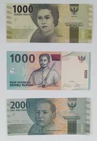 zestaw banknotów 1000 i 2000 rupiah , Indonezja , 3 szt
