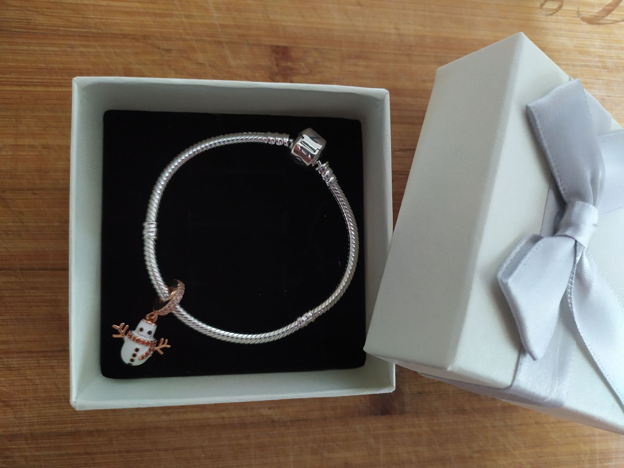 Bransoletka NOWA Pandora 18cm + charms bałwan zima, ALE S925