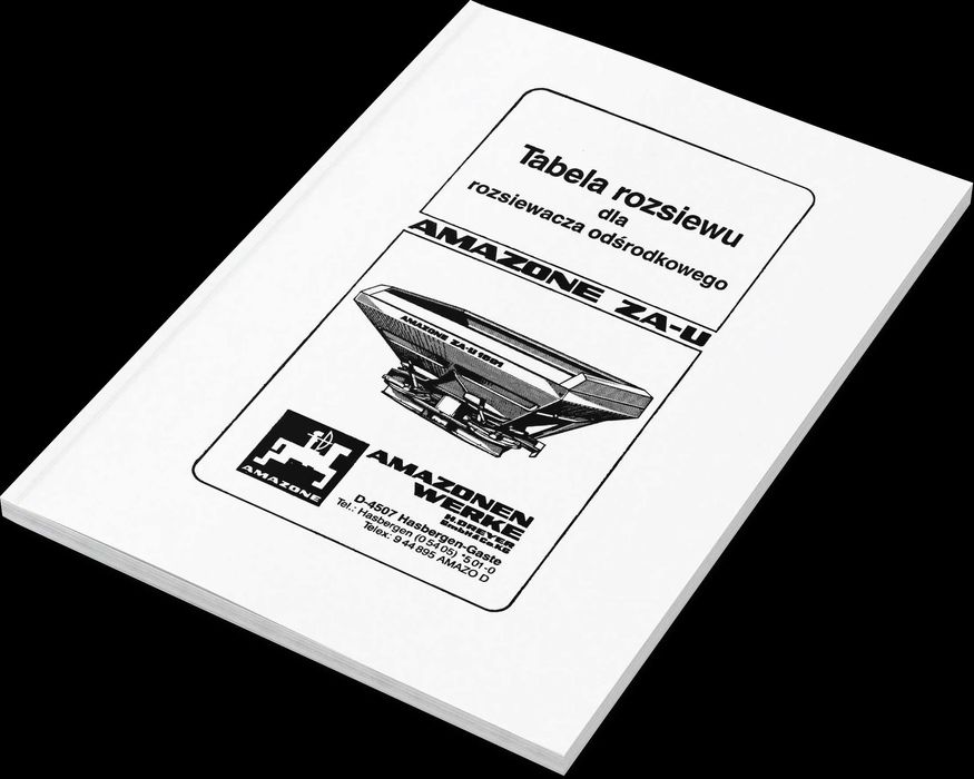 Rozsiewacz Amazone tabele wysiewu ZA-U 1001; ZAU 1501 ZAU 1801;