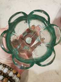 Świecznik zielony tealight szkło recykling Hiszpania Vintage ręcznie V