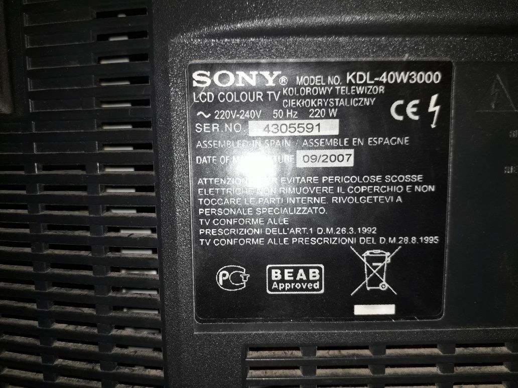 Części Sony KDL-40W3000 , wszystkie płyty, zasilanie.