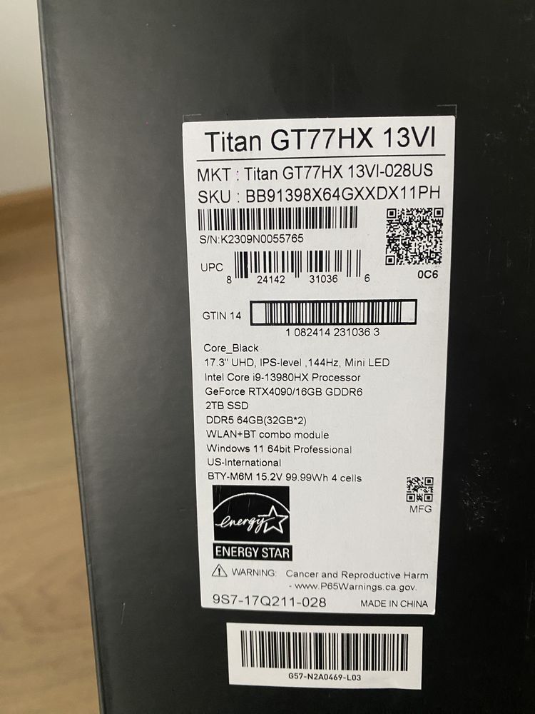 MSI Titan GT77HX 13VI ( i9-13980HX /RTX4090/2TB ssd/ 64GB - Новий