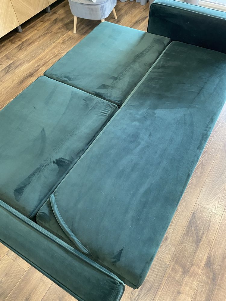 Sofa z pojemnikiem, kanapa rozkładana, trzypsobowa butelkowa zieleń