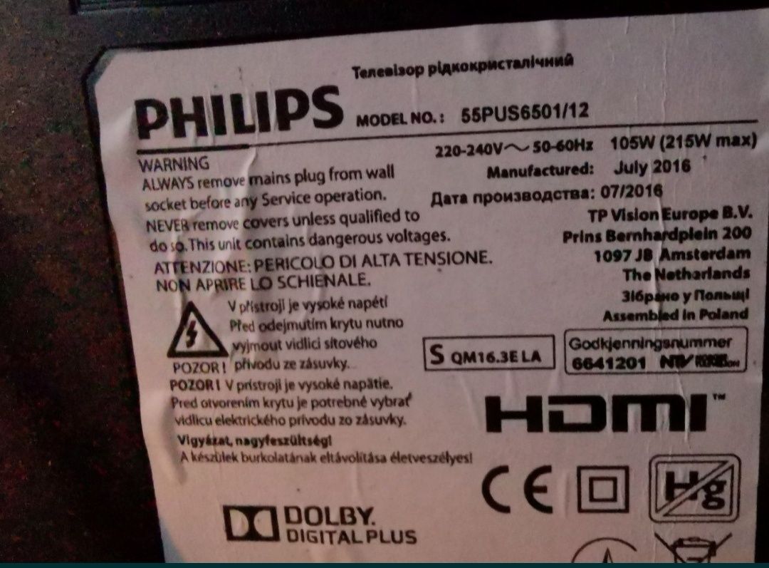 Tv Phillips ambilight 55" 55PUS6501 obudowa