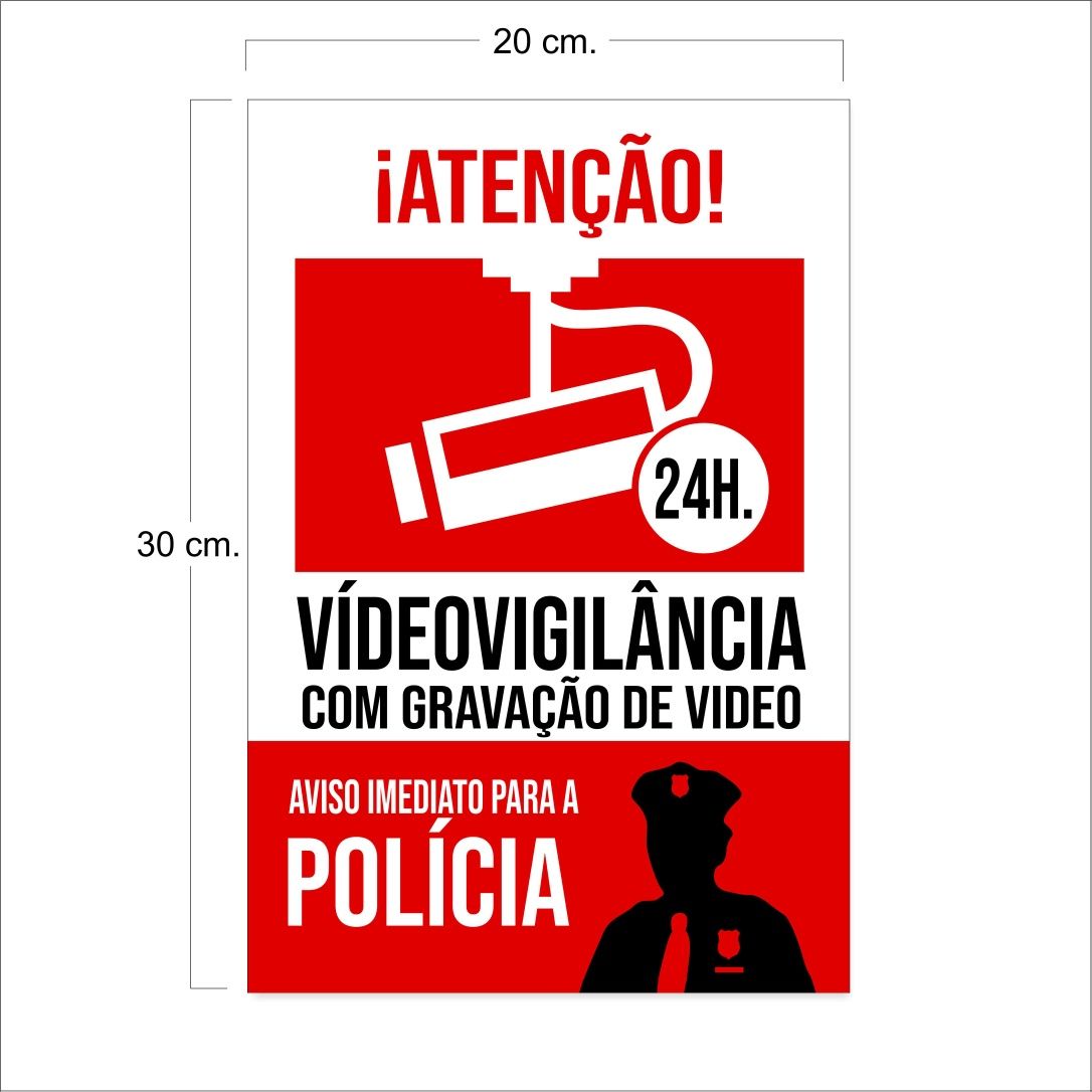 Placa dissuasão de alarme em pvc 30x20, com oferta de autocolante