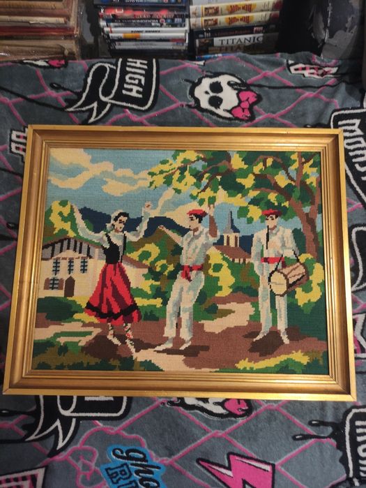 Quadro Antigo Anos 70 Ponto Cruz