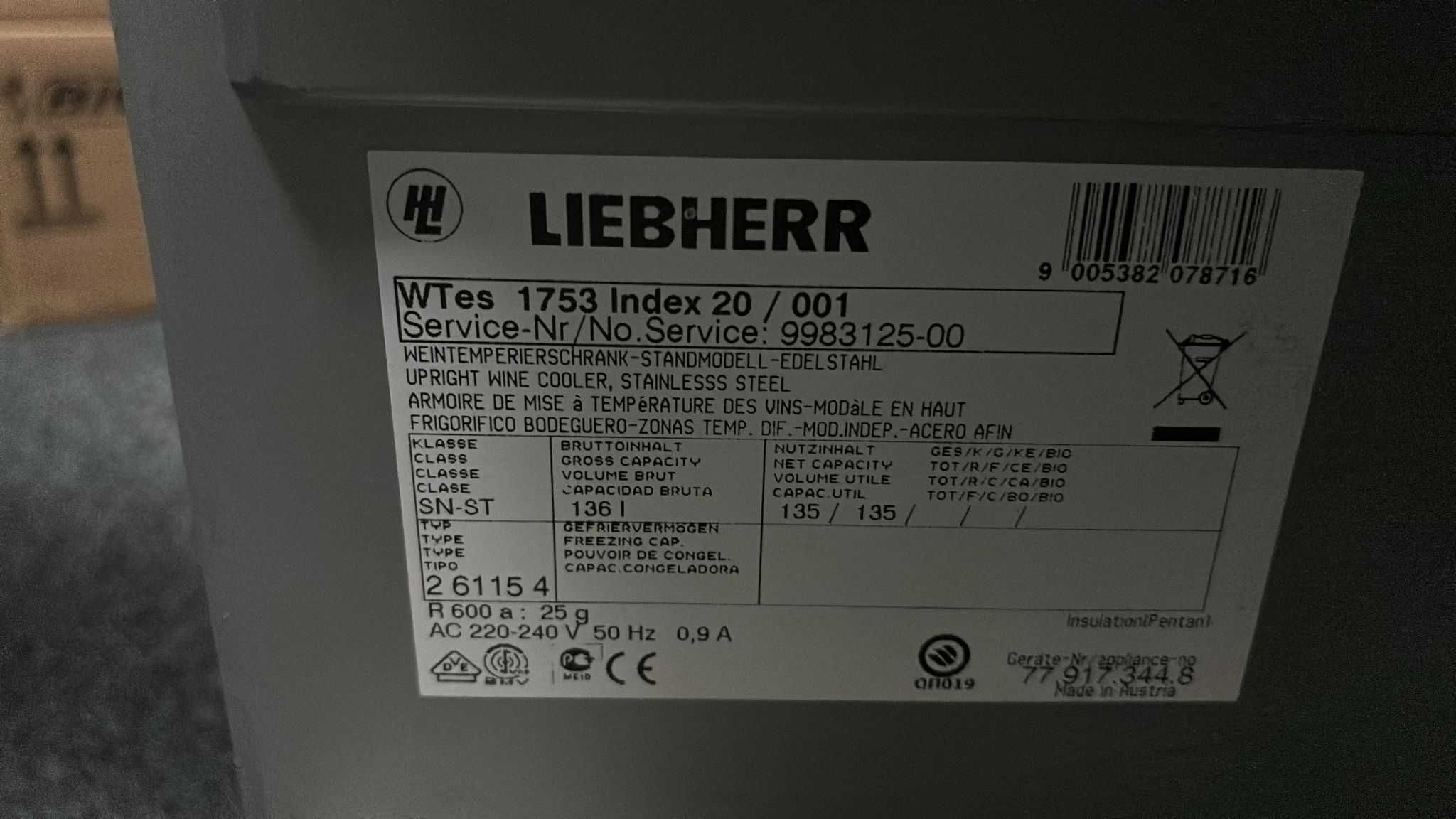 Chłodziarka do win Vinidor Liebherr WTes 1753