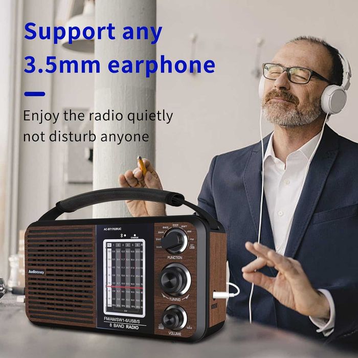 Радіо ретро з акумулятором Audiocrazy AM/FM/SW1-6