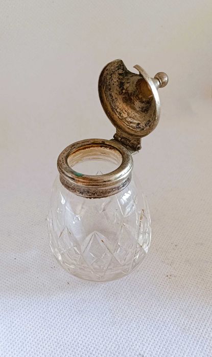 Musztardniczka kryształowe szkło posrebrzane okucie