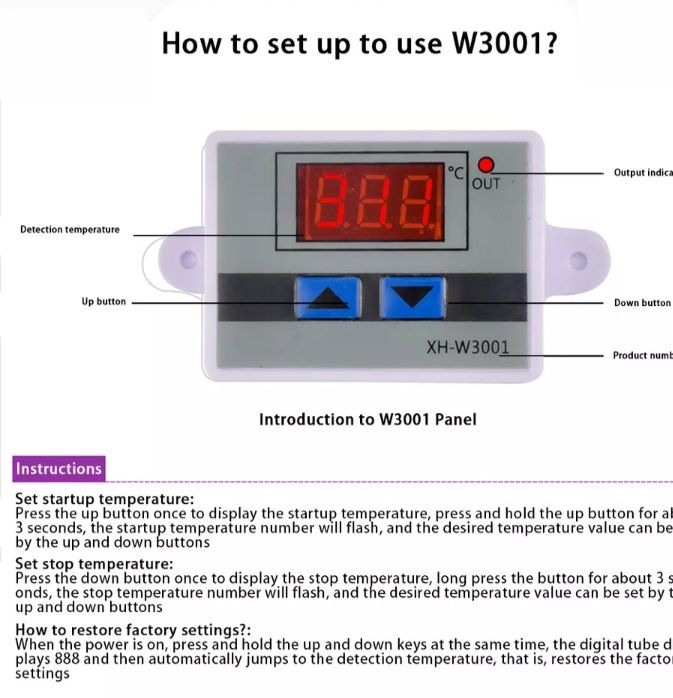 W3001 цифровой светодиодный терморегулятор