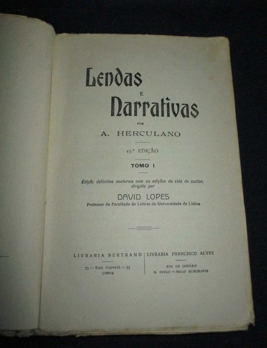 Livros Lendas e Narrativas Herculano Bertrand 17ª edição