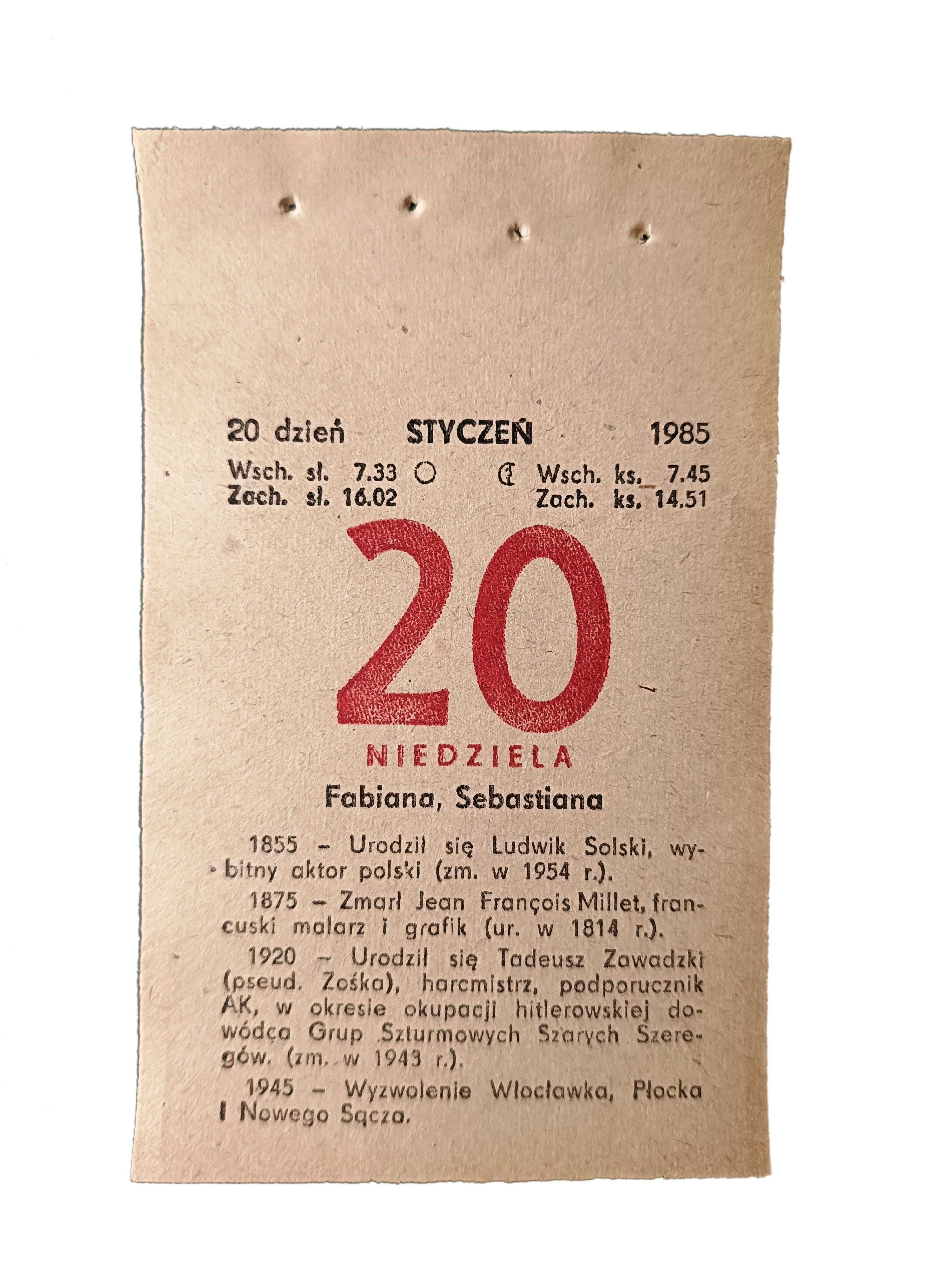 1985 oryginalna kartka z kalendarza zdzierak - 40 urodziny - PREZENT