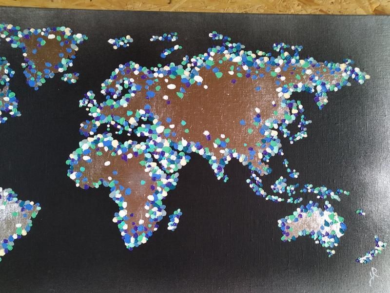 Оригінальна картина "карта світу" велика 40х80 маслом полотні срібло