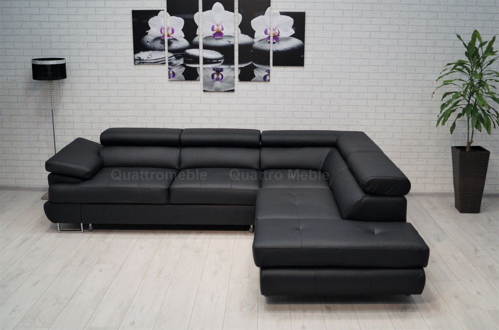 Czarna skóra narożnik 275x225 skórzany, rogówka skóra naturalna sofa