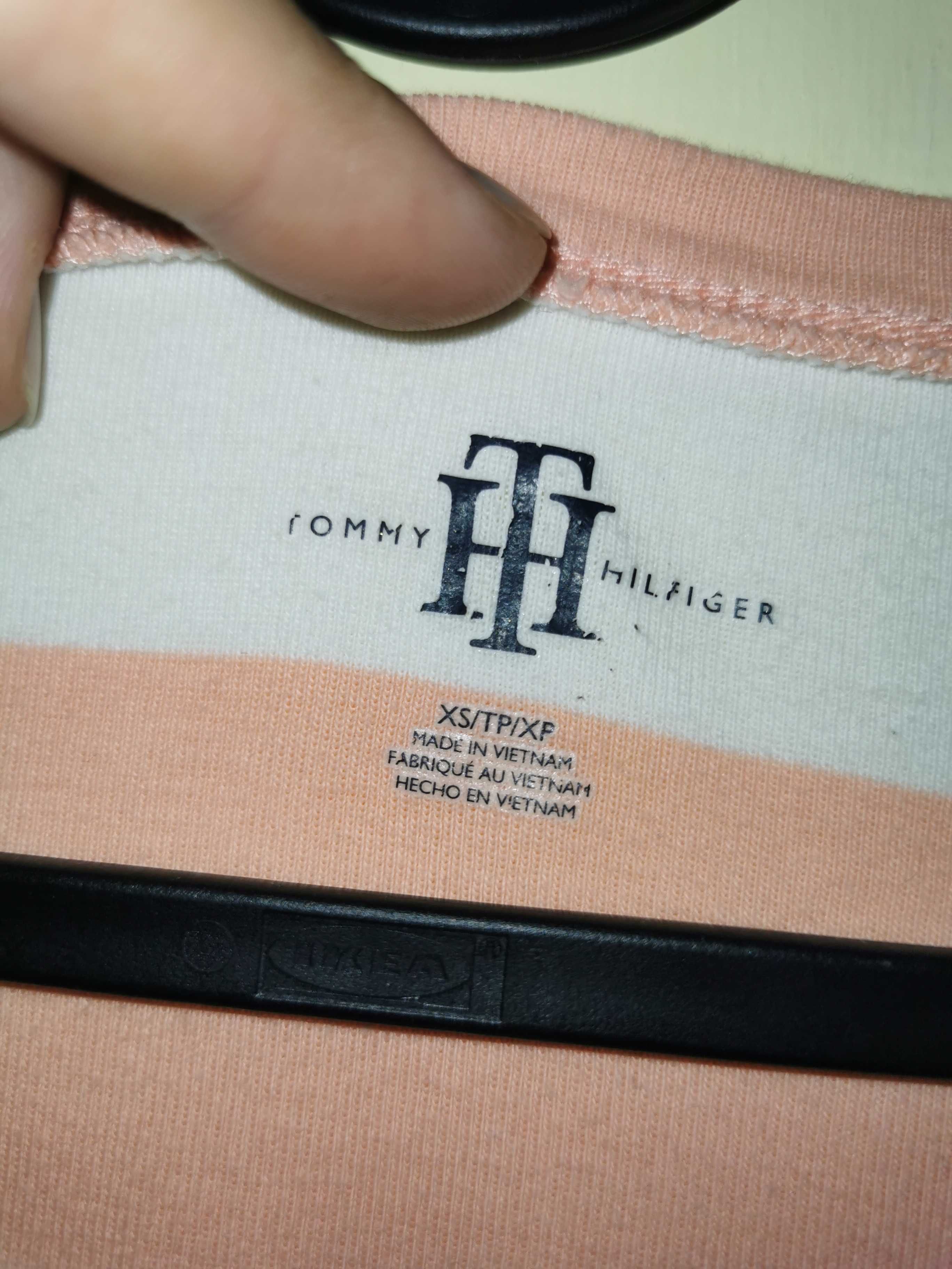 Tommy Hilfiger damska koszulka bluzka t-shirt r. XS biało-łososiowa