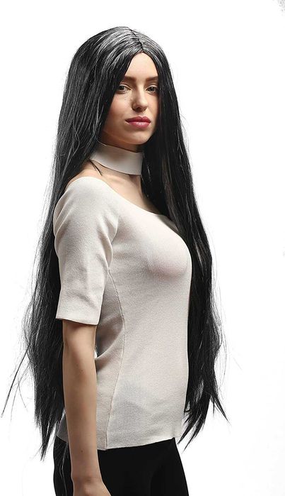 WIG ME UP długa peruka czarna z pasemkami 85 cm